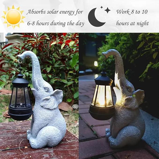 Elephant Solar Garden Statues,Resin Elephant Figurine Decorations with Solar Lights Lantern, Outdoor Elephant Decor Art for Lawn,Yard, Unique Housewarming Gift for Garden Home, VY-0617 by GreenHaven Gardens