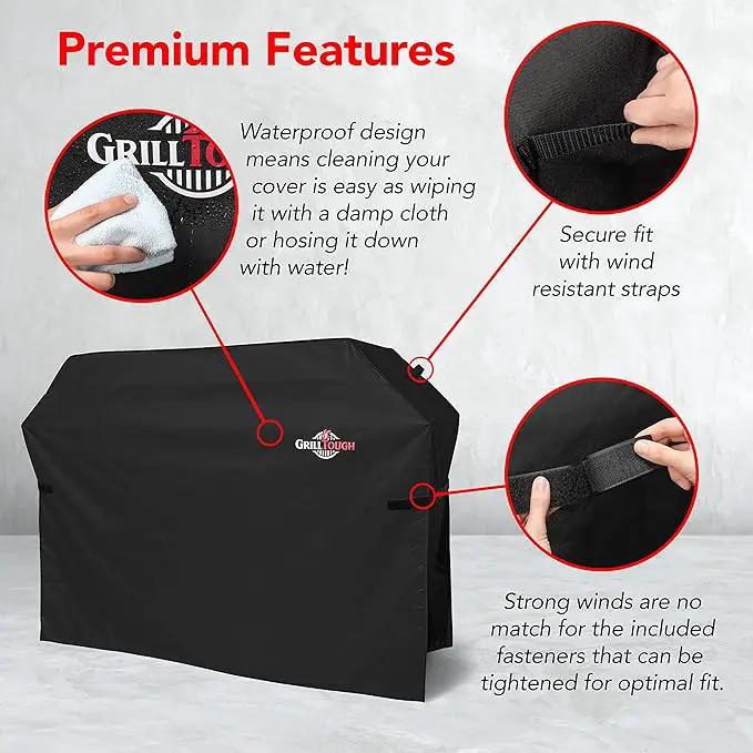 Heavy Duty BBQ Grill Cover for Outdoor Grill, 52 Inch – Waterproof, Weather Resistant, UV & Fade Resistant with Adjustable Straps – Gas Grill Cover for Weber, Genesis, Charbroil, etc. Black by GreenHaven Gardens