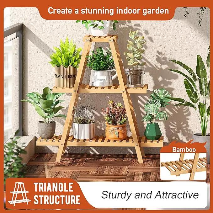 Plant Stand Indoor Plant Shelf Outdoor bamboo Plant Rack, 3 Tiers Ladder Plant Holder Flower Stand for Living Room Balcony Garden Patio,Living Room Boho Home Decor for Gardening Gifts (Natural) by GreenHaven Gardens