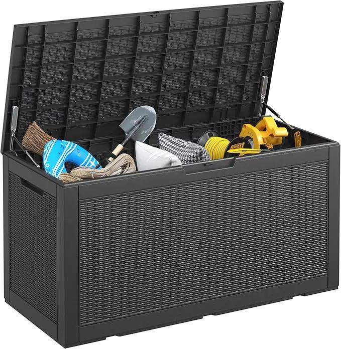 KAMABOKO 101 Gallon Waterproof Large Resin Deck Box, Lockable Large Outdoor Storage Boxes Indoor Outdoor Storage Container for Patio Cushions, Gardening Tools, Pool Supplies, Black by GreenHaven Gardens