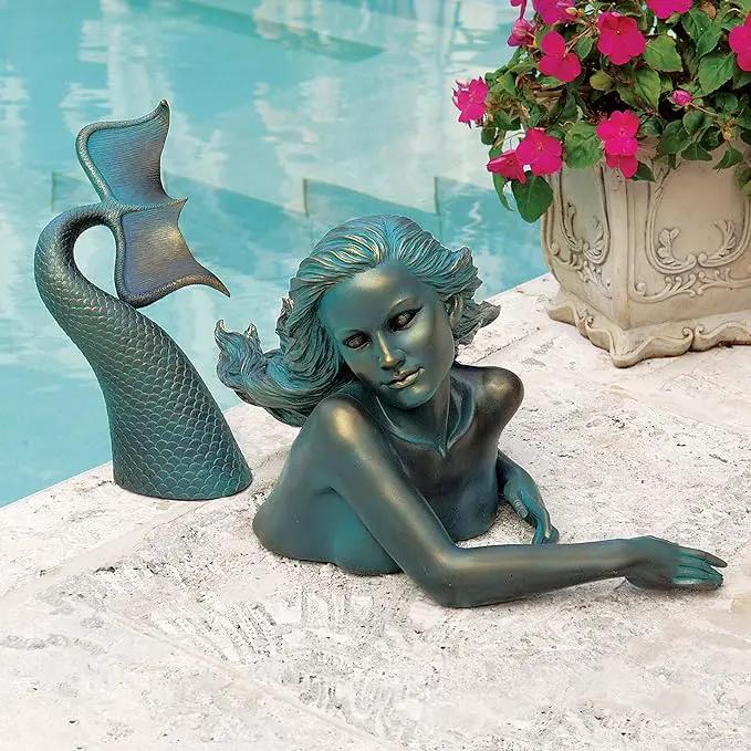 Design Toscano Meara the Mermaid Swimmer Indoor/Outdoor Garden Statue for Patio, Pool or Lawn, 16 Inches Wide, 7 Inches Deep, 7 Inches High, Handcast Polyresin, Green Verdigris Finish by GreenHaven Gardens