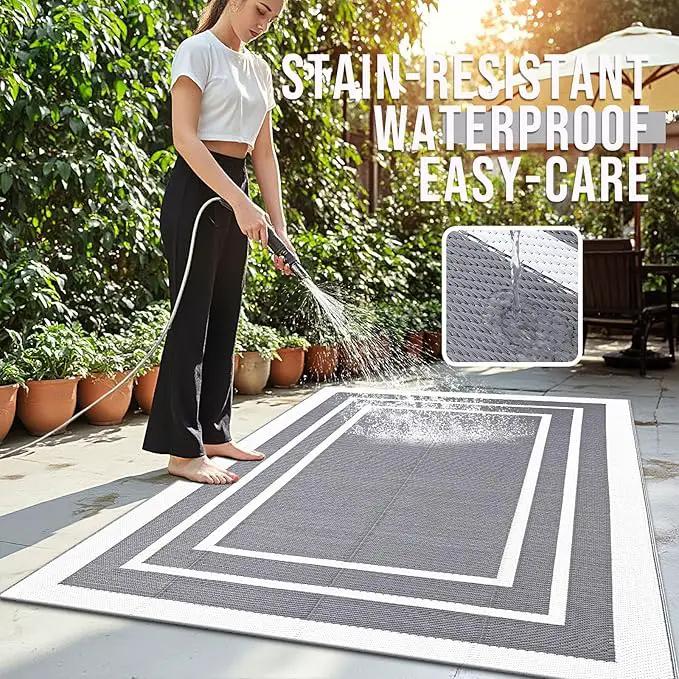 OLANLY Outdoor Rug 5x8 ft Waterproof, Reversible Outdoor Plastic Straw Rug, RV Mat, Indoor Outdoor Carpet Clearance for Patio, Camping, Balcony, Deck, Backyard, Grey & White by GreenHaven Gardens