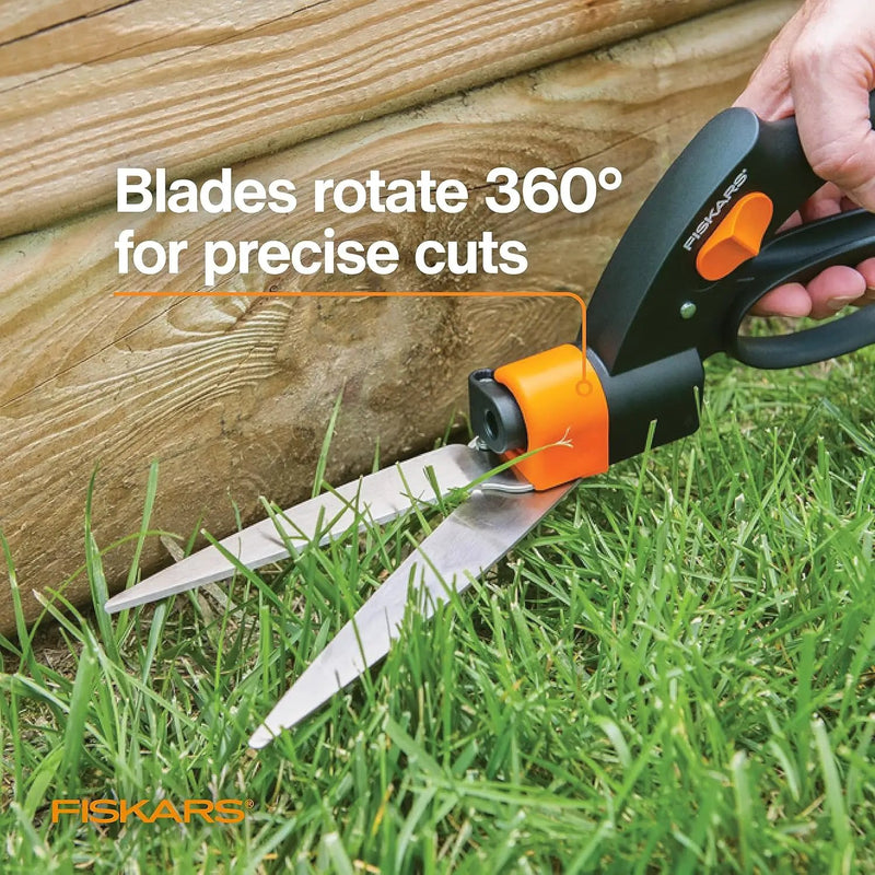 Fiskars Shear Ease Grass Shears - 5" Stainless Steel Blades - 360-Degree Swivel Blade Plant Cutting Scissors - Garden Shears and Grass Cutter, Black by GreenHaven Gardens
