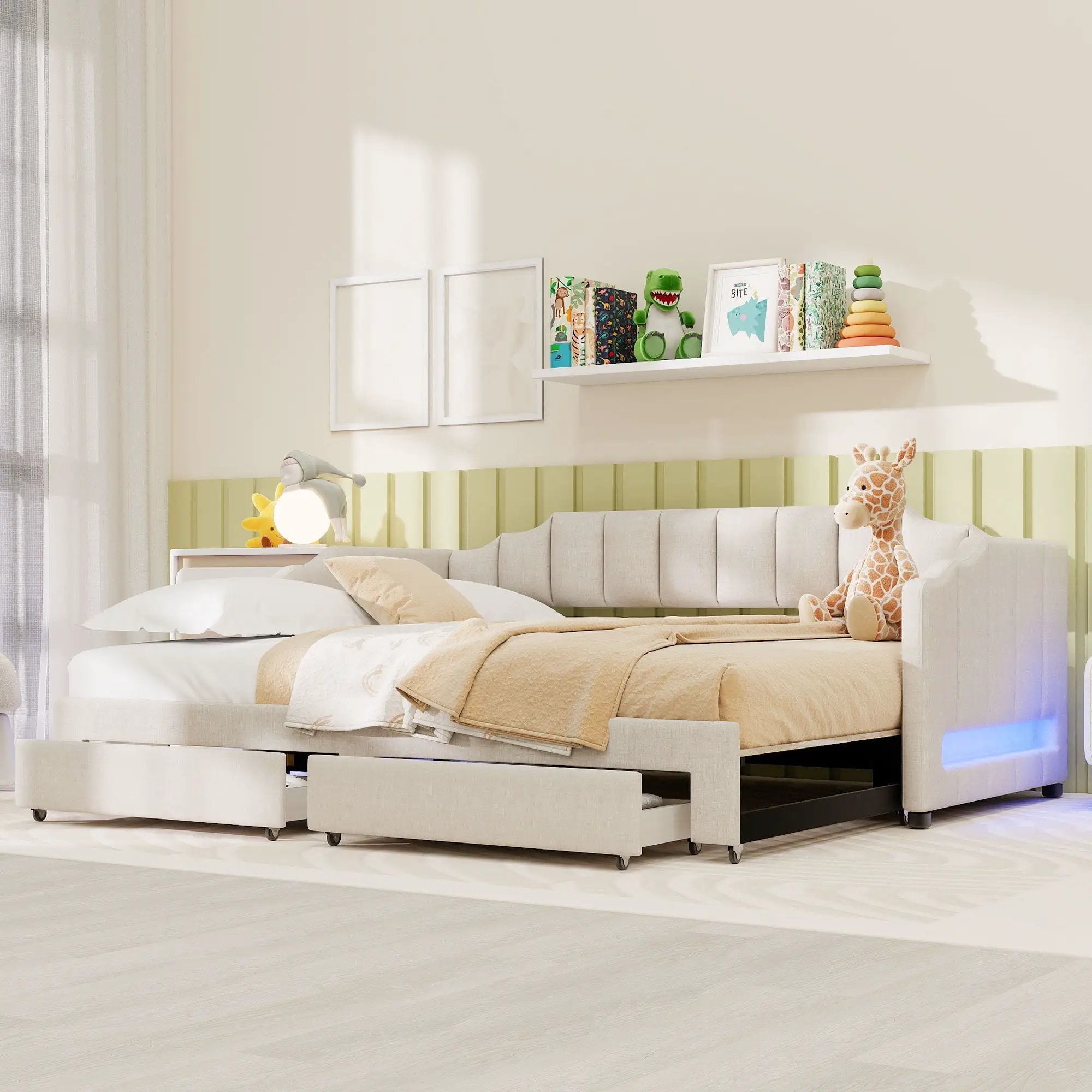 Extendable Daybed With LED Light And 2 Storage Drawers by HouseOfZazla