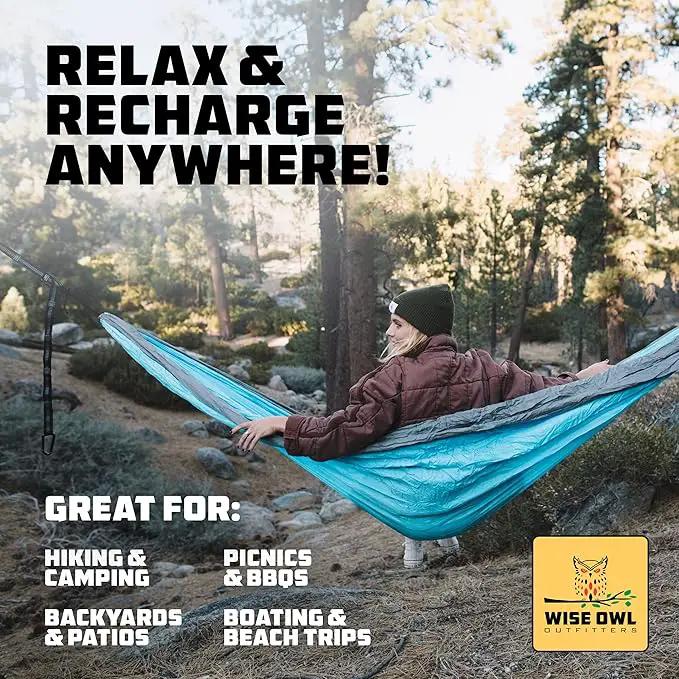 Wise Owl Outfitters Camping Hammock – 500lbs Portable Hammock with Tree Straps - Travel, Backpacking, Hiking, Outdoors Camping Gear - Single or Double by GreenHaven Gardens