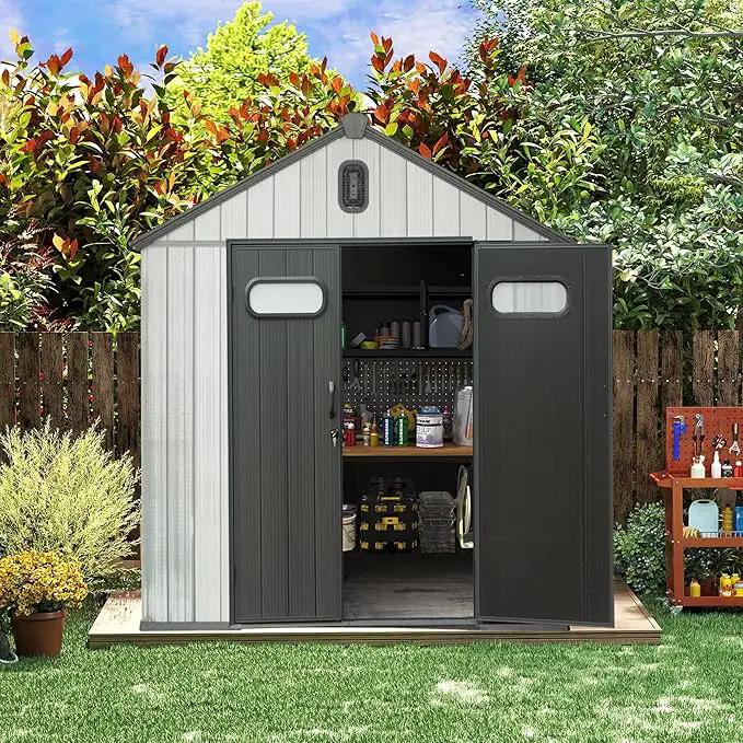 Domi 6x6 FT Outdoor Resin Storage Shed, All-Weather Double-Wall Storage Building for Backyard, Garden, Lawn Tools, Mower, Bike & Pool Equipment, Lockable Doors, Ventilated Roof, Grey by GreenHaven Gardens