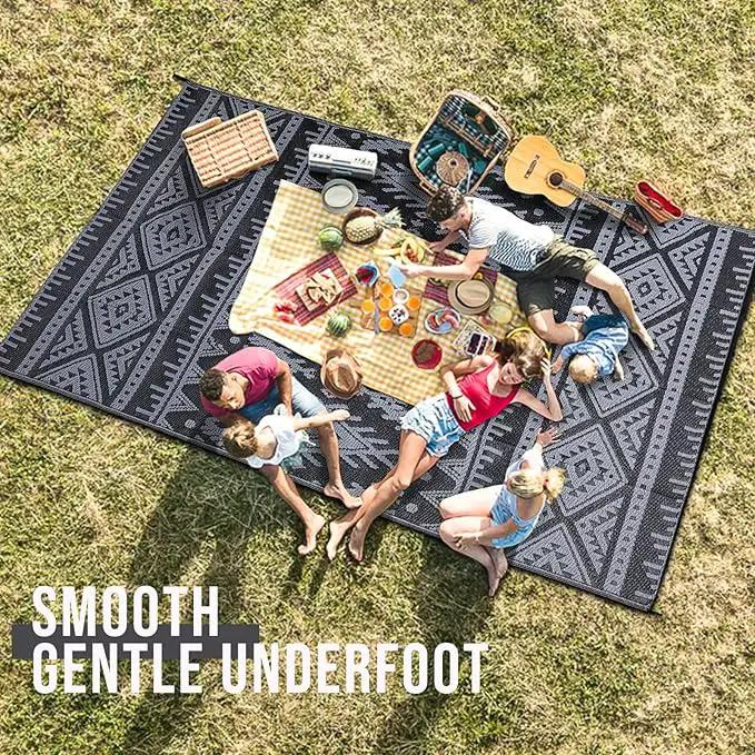 OLANLY Outdoor Rug Waterproof 4x6 ft, Reversible Outdoor Plastic Straw Rug, Boho Patio Rug, Indoor Outdoor Carpet, RV Mat Outside for Patio, Camp, Picnic, Balcony, Deck, Backyard, Black & Grey by GreenHaven Gardens