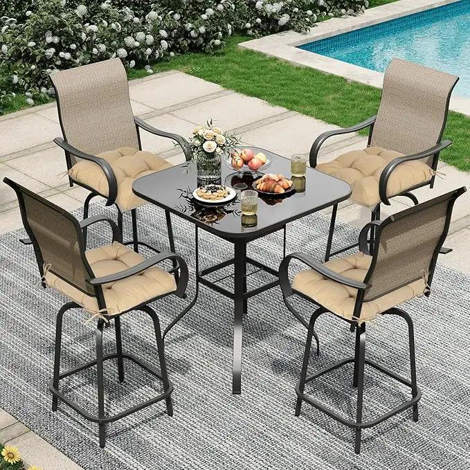 Aoodor 19" x 19" x 5" Tufted Outdoor Chair Cushions, Water Resistant & Fade Resistant Polyester Dining Chair Pads with 2 Straps for Patio Furniture, Set of 2 by GreenHaven Gardens