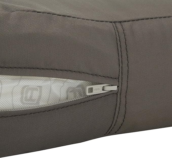 Classic Accessories Ravenna Water-Resistant 23 x 23 x 5 Inch Square Patio Seat Cushion Slip Cover & Foam, Dark Taupe, Lounge Chair Cushion by GreenHaven Gardens