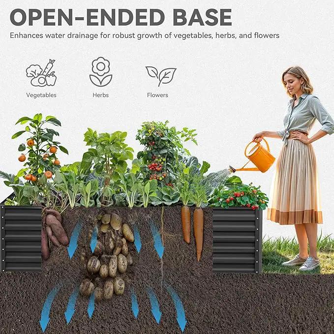 YITAHOME 96x48x24 in Galvanized Raised Garden Bed Kit, Large Metal Planter Box with Gloves, Safety Rubber & Support Rod, Outdoor Flower Bed for Plants Vegetables, Black by GreenHaven Gardens