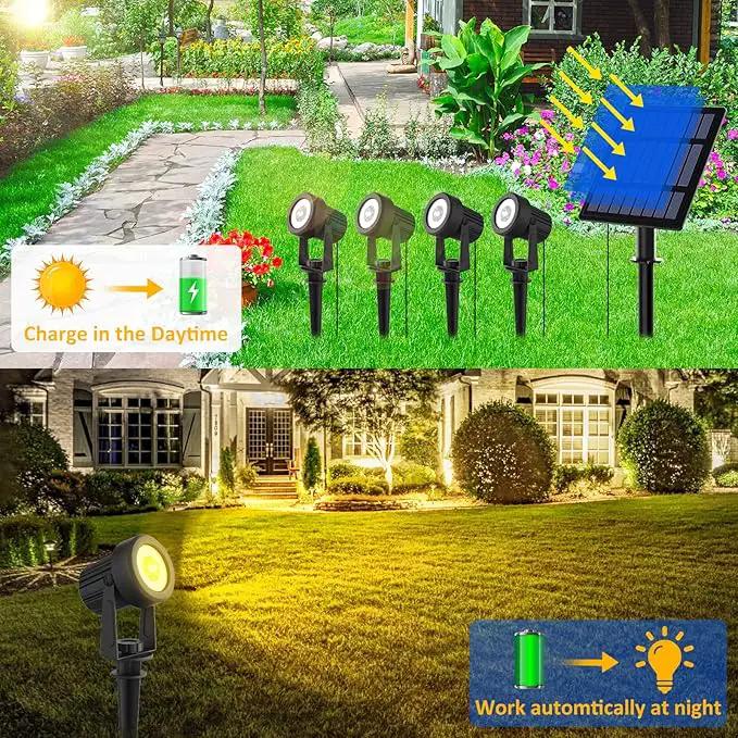 T-SUNUS Solar Garden Spotlight Outdoor, 4-in-1 Solar Spot Lights IP65 Waterproof 9.8ft Cable, 5W Separated Solar Panel, Auto On/Off for Tree Patio Yard Driveway Pathway Pool Area(Warm White 3000K) by GreenHaven Gardens