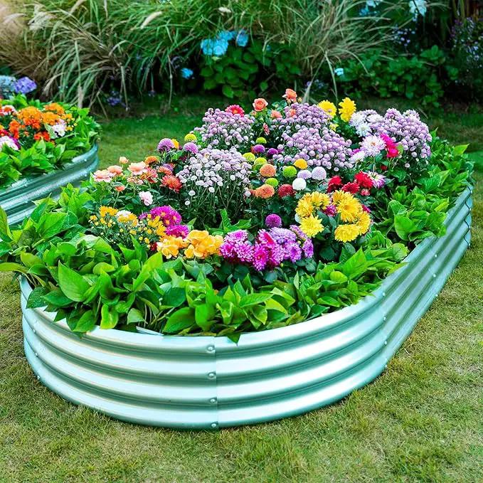 2pack 8×4×1ft Raised Garden Bed，Outdoor Galvanized Planter Boxes, Oval Large Metal Raised Garden Beds for Vegetables by GreenHaven Gardens