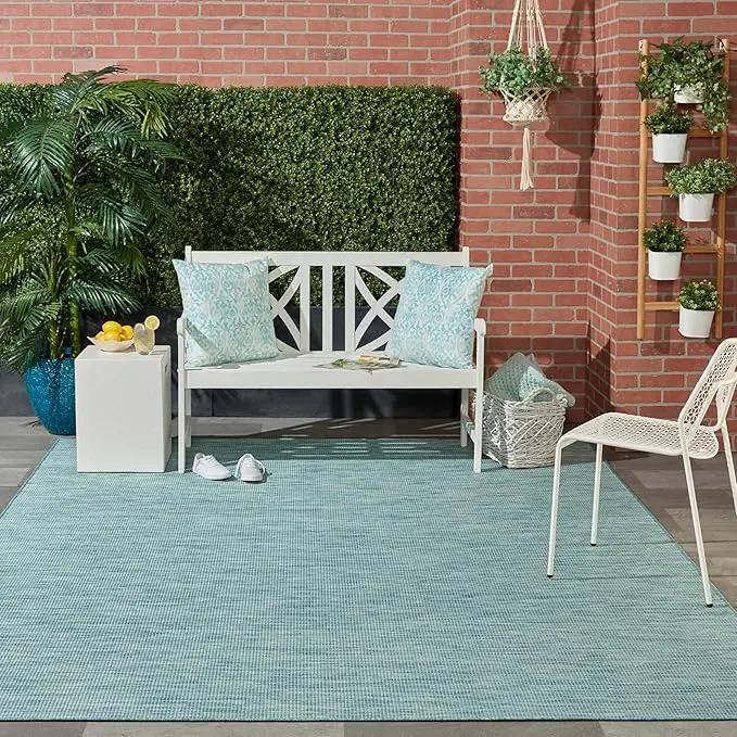 Nourison Positano Indoor/Outdoor Aqua 10' x 14' Area Rug, Easy Cleaning, Non Shedding, Bed Room, Living Room, Dining Room, Backyard, Deck, Patio (10x14) by GreenHaven Gardens