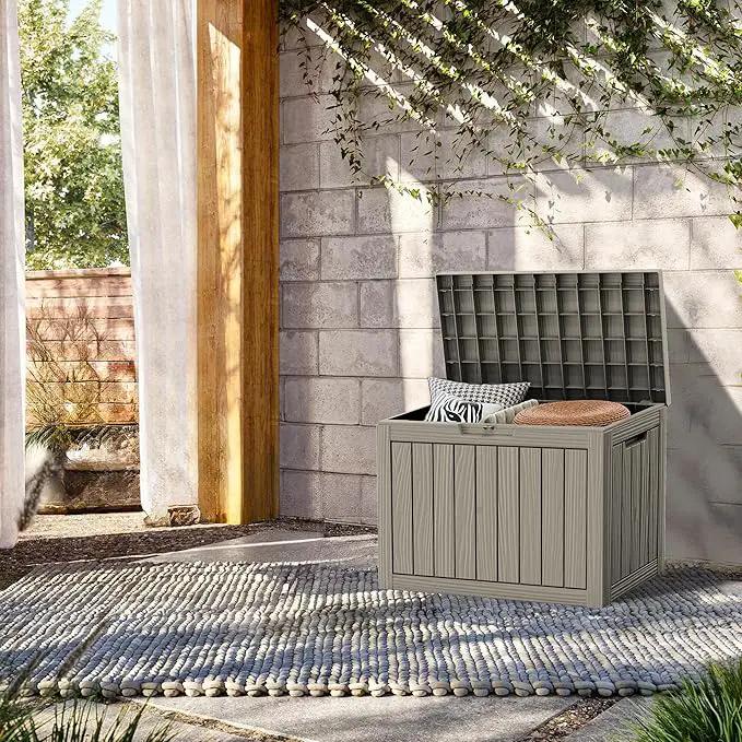 45 Gallon Lockable Resin Deck Box, Waterproof & UV-Resistant Outdoor Storage Box for Outdoor Cushion Storage, Garden Tools & Pool Accessories Storage, Gray by GreenHaven Gardens