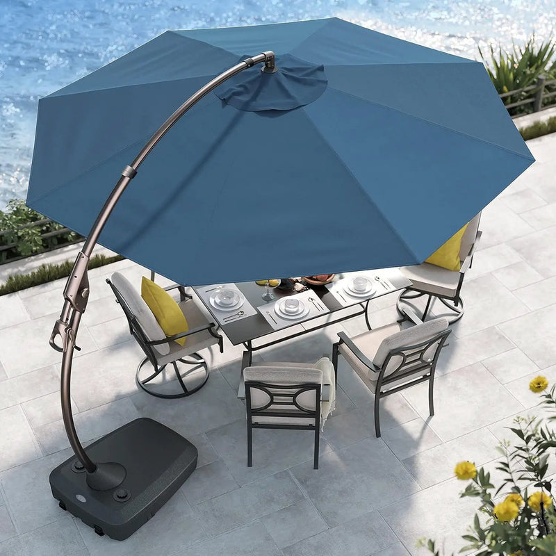 Grand patio 12 FT Sunbrella Cantilever Umbrella with Base Outdoor Aluminum Offset Umbrella with Tilt Adjustment (Sapphire Blue, 12 FT-Sunbrella) by GreenHaven Gardens