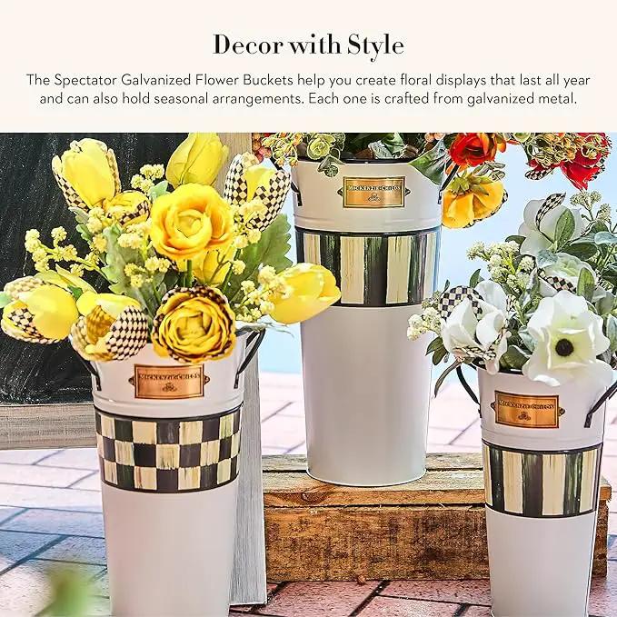 MACKENZIE-CHILDS Galvanized Flower Buckets, Decorative Metal Buckets, Spectator, Set of 3 by GreenHaven Gardens