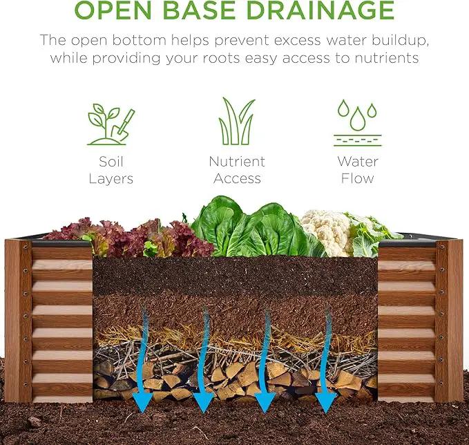 Best Choice Products 4x2x2ft Outdoor Metal Raised Garden Bed, Deep Root Planter Box for Vegetables, Flowers, Herbs, and Succulents w/ 119 Gallon Capacity - Wood Grain by GreenHaven Gardens