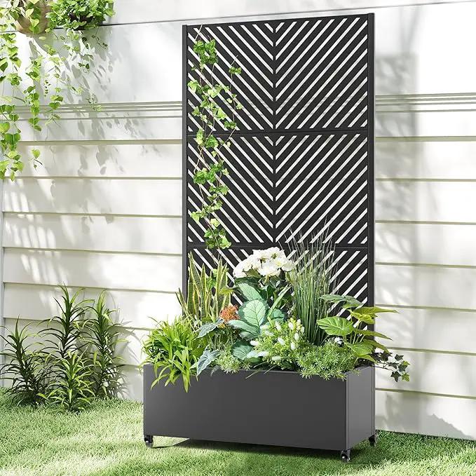 Raised Garden Bed with Trellis and Wheels,73"x35"x16" Metal Raised Garden Bed,Black Parallel Metal Planter with Climbing Trellis for Vines & Vegetables by GreenHaven Gardens