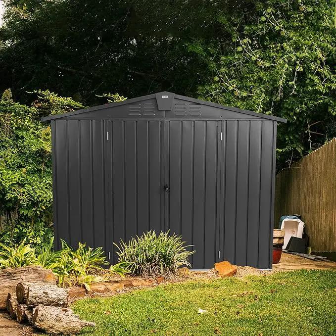 Domi Outdoor Storage Shed 8.2' x 6.2', Metal Steel Utility Tool Shed Storage House with Double Lockable Doors & Air Vent for Backyard Garden Patio Lawn by GreenHaven Gardens