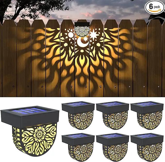 Solar Fence Lights 6 Pack Solar Deck Lights Waterproof LED Powered Step Wall Lanterns Outdoor Decorations Warm Yellow Decorative Lighting for Garden Backyard (Black) by GreenHaven Gardens