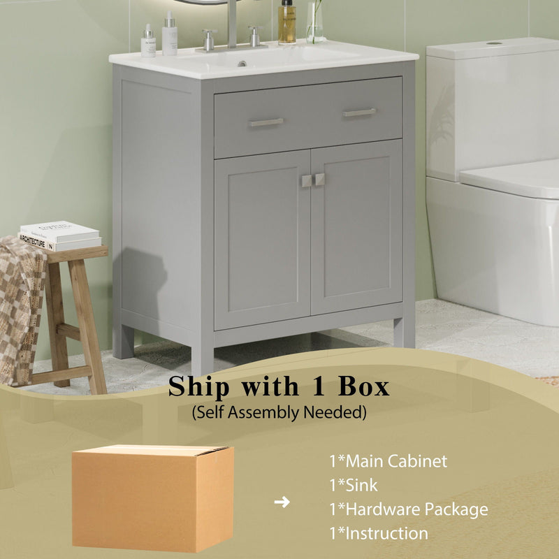 Bathroom Vanity With Ceramic Sink, Modern Single Bathroom Cabinet With 2 Doors And A Shelf, Soft Close Doors by HouseOfZazla