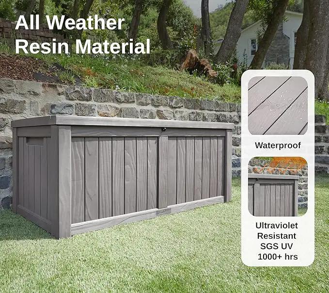 EAST OAK Outdoor Storage Box, 120 Gallon Deck Box with Stainless Steel Rods Large Resin Storage Bin for Patio Cushions, Garden Tools, Waterproof and UV Resistant, Lockable, Grey by GreenHaven Gardens