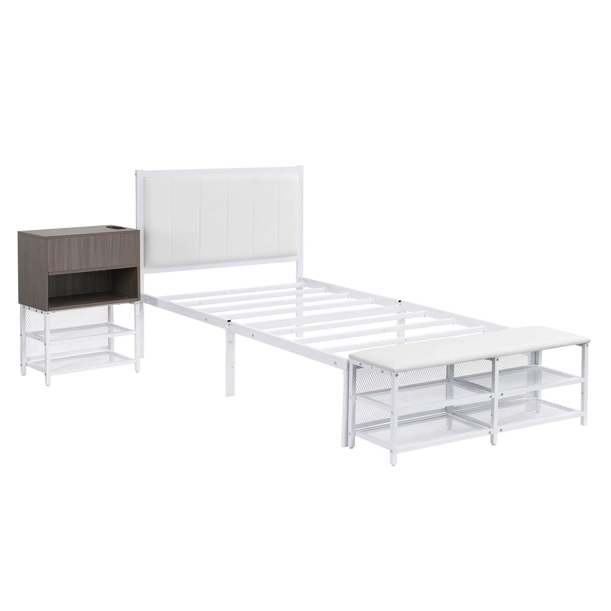 Platform Bed With 2 Tier Storage Shelves, Storage Cabinet by Unique Piece Furniture