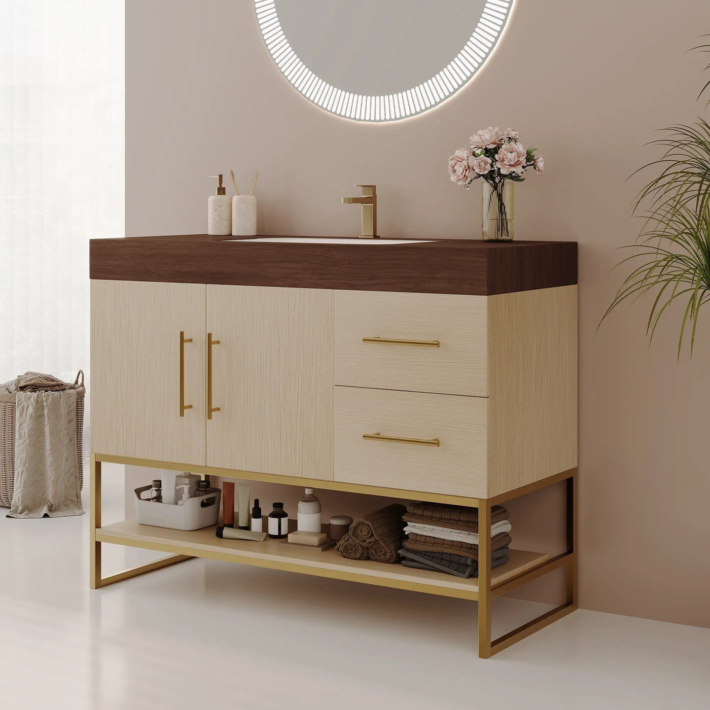 36" Modern Free-Standing Bathroom Vanity with Seamless Ceramic Sink & Sintered Stone Top by HouseOfZazla