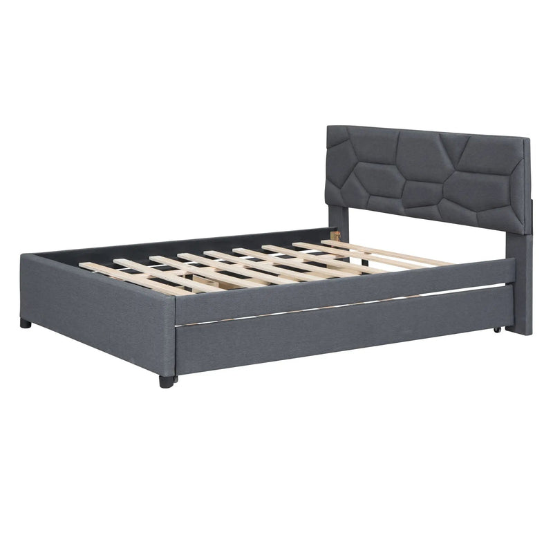 Upholstered Platform Bed With Brick Pattern Headboard And Twin Long Size Trundle by HouseOfZazla