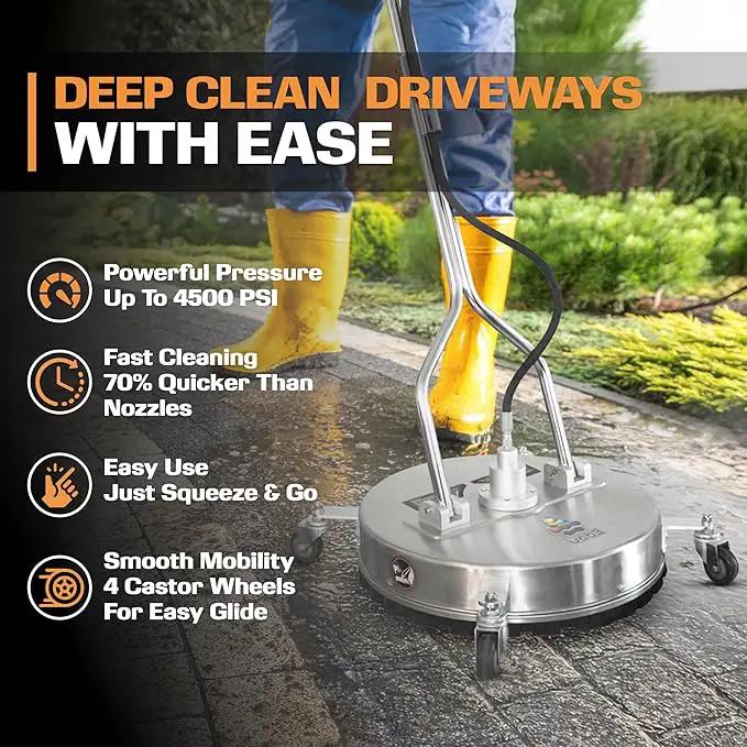 EDOU Direct 20 Inch Pressure Washer Surface Cleaner - Dual Handle Concrete Cleaner, Wheels - Driveway Pressure Washer Attachment, 4,500 PSI Max - Includes Quick Connector Kit - Silver by GreenHaven Gardens