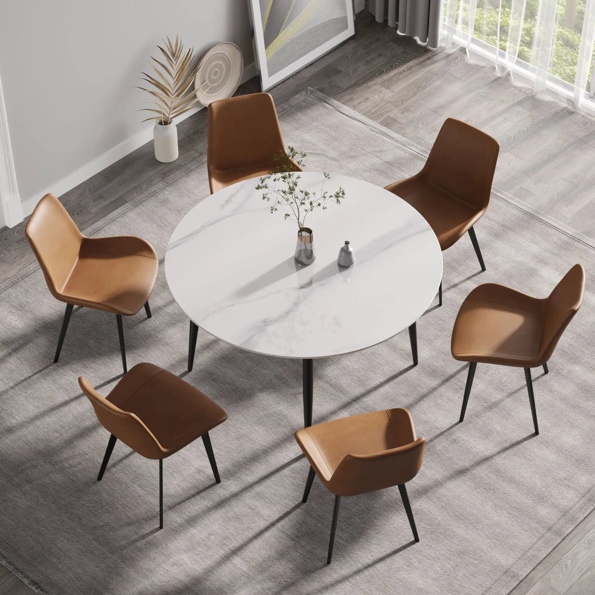 Modern Man-Made Stone Round Metal Dining Table-Position For 6 People by Unique Piece Furniture