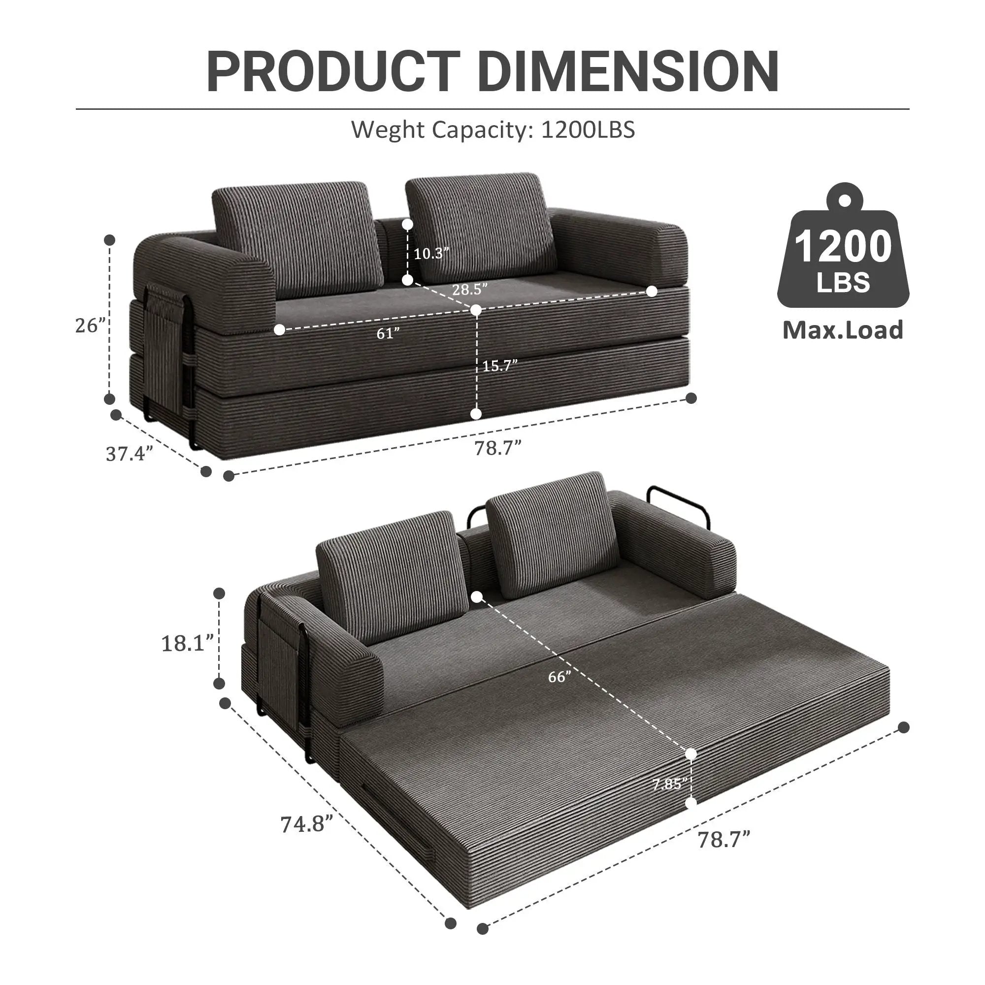 Convertible Sleeper Sofa Bed With Cylindrical Pillow by HouseOfZazla