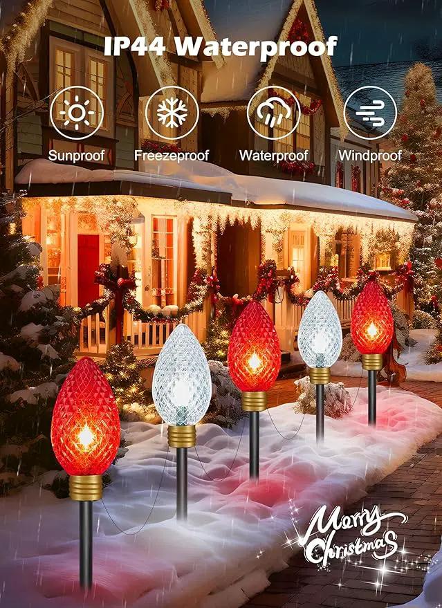 2 Pack 11Feet 5 LED Super Jumbo Christmas String Lights or Pathway Marker Lights, Outdoor Xmas Decorations- Jumbo C9 Hanging Lights Waterproof Lawn Dec for Holiday Home Tree Roof Yard, Red ＆ White by GreenHaven Gardens