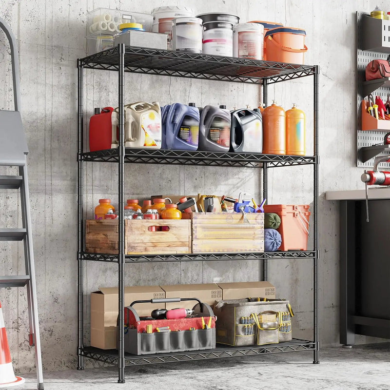 4- Shelf Metal Shelving Unit Adjustable Storage Shelves Heavy Duty Garage Shelving Steel Wire Shelving for Laundry Bathroom Kitchen Pantry Closet Garage Black, 35.6Wx16Dx54H by GreenHaven Gardens