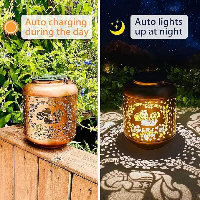 2 Pack Squirrel Solar Lanterns Outdoor Waterproof Hanging Solar Lights Squirrel Gifts for Women Men Metal Decorative LED Lanterns for Yard, Patio, Lawn, Tabletop, Pathway, Landscape, Garden Decor by GreenHaven Gardens