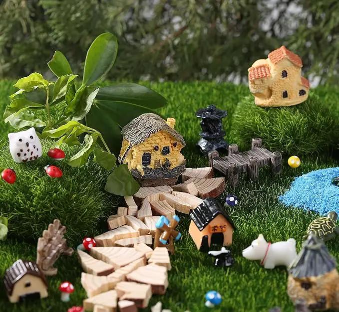 172Pcs Miniature Fairy Garden Accessories Including 100Pcs Fixed Pins, modacraft Fairy Garden Kit Fairy House Animal Figurines Mini Landscape for Garden Dollhouse Potted Plant Bonsai Terrarium Décor by GreenHaven Gardens