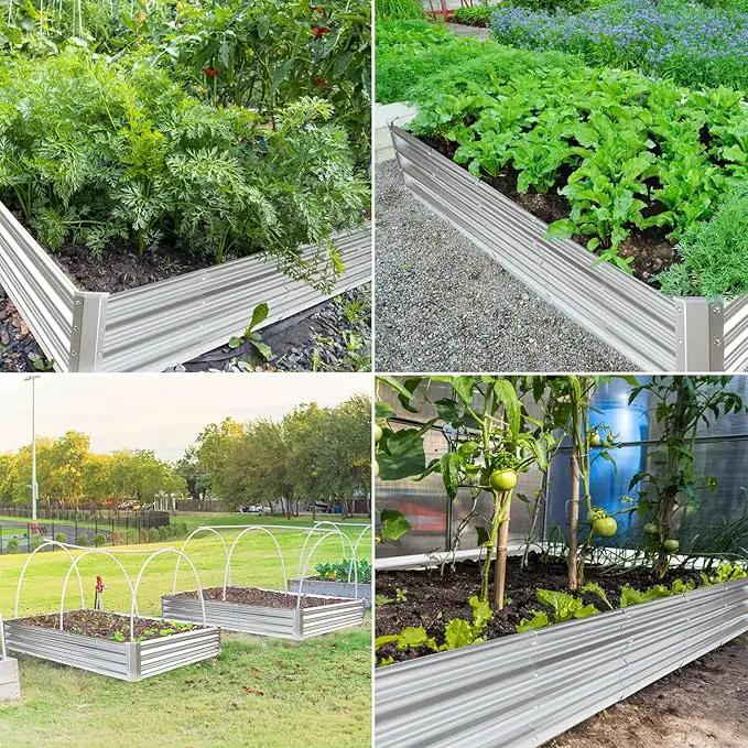 JERIA 8×4×1ft Raised Garden Bed with Support Rods,Galvanized Raised Garden Bed Kit Outdoor Metal Gardening Planter Box for Vegetable, Fruits, Flower by GreenHaven Gardens