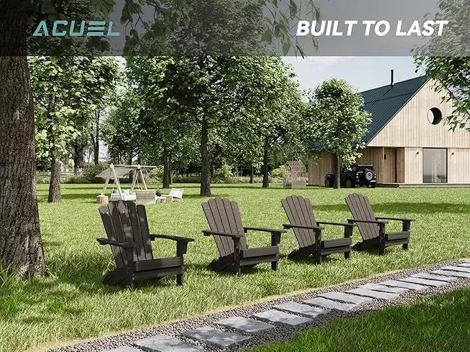 Folding HDPE Adirondack Chair Set of 2, Weather-Resistant Patio Chair with Wide Armrests & High Backrest, Fire Pit Chair for Garden, Backyard, Porch - Dark Brown by GreenHaven Gardens