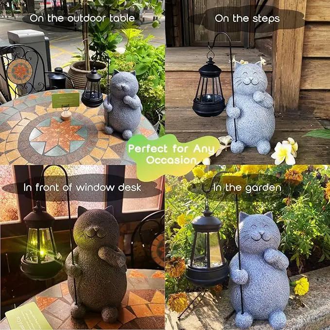 BIRD'S CRADLE Blissful Cat Solar Garden Statue - Outdoor Art Decor, Cat Lovers Themed Gift, Unique Patio, Balcony, Yard, Birthday, Housewarming Gardening Figurine Gifts for Mom, Grandma, Wife, Women by GreenHaven Gardens