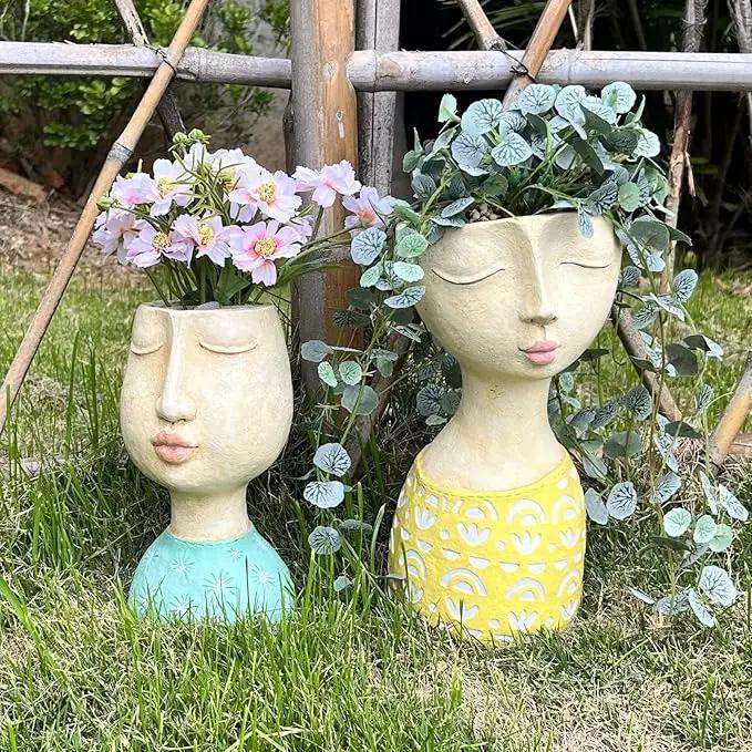 DiliComing Face Planter-Pots for Indoor Plants - 11 Inch Tall Planters for Flowers Head Planter with Drainage for Patio Yard Garden Succulent Pots Garden Décor 6 x 6 x 11 Inch by GreenHaven Gardens