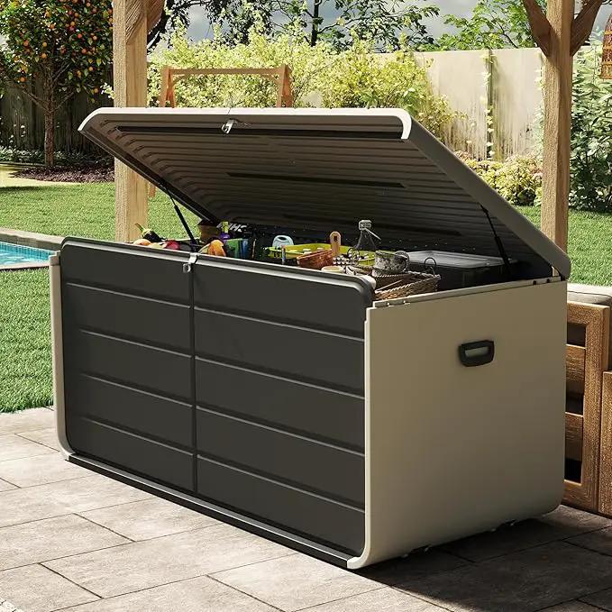 Domi 200 Gallon Resin Deck Box, Waterproof & UV-Resistant Outdoor Large Storage Box Lockable Storage Bin for Patio Cushions Pool Supplies Garden Tools and Delivery Storage by GreenHaven Gardens