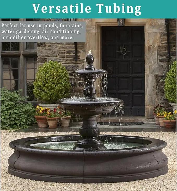 1/2" id - 25ft Black Vinyl Tubing Flexible PVC Tube Hybrid Hose Transfer Water Fuel Gas for Pond Fountain Garden Waterfall, Durable and Safe, with 2 Hose Clamps by GreenHaven Gardens