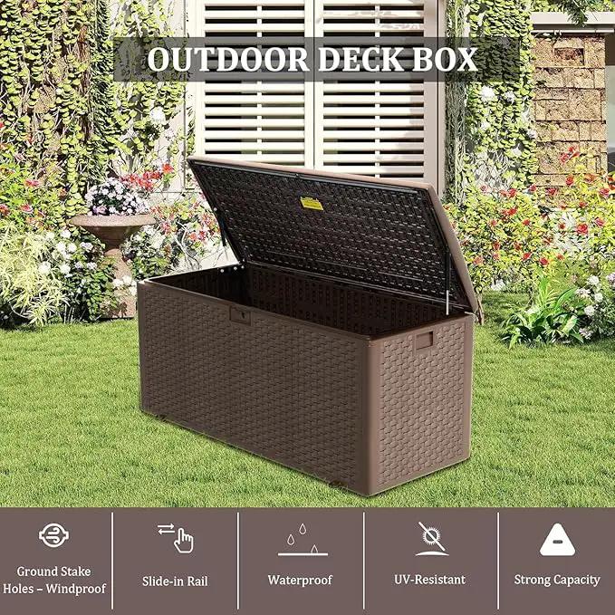 180 Pro Gallon Deck Box,Outdoor Storage Box Lockable,Waterproof for Patio Furniture, Garden Tools, Pool Accessories, Package Delivery Boxes For Outside, Brown by GreenHaven Gardens