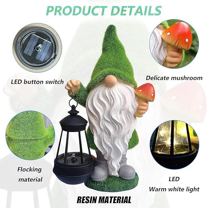 Solar Gnomes Garden Statues,Resin Gnome Figurine Holding Mushroom and Solar Lights Lantern,Outdoor Yard Art Decorations for Garden Patio Lawn by GreenHaven Gardens
