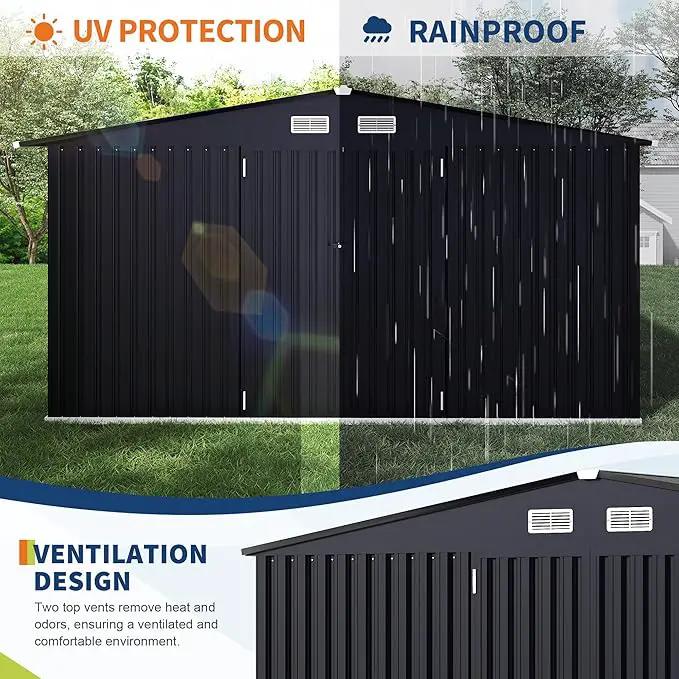8x10 FT Metal Storage Sheds Outdoor with Floor, Metal Yard Sheds Garden Shed Kit, MetalTool Shed with Lockable Door, Metals UtilitySheds Buildings with Air Vent for Backyard Garden Patio Lawn by GreenHaven Gardens
