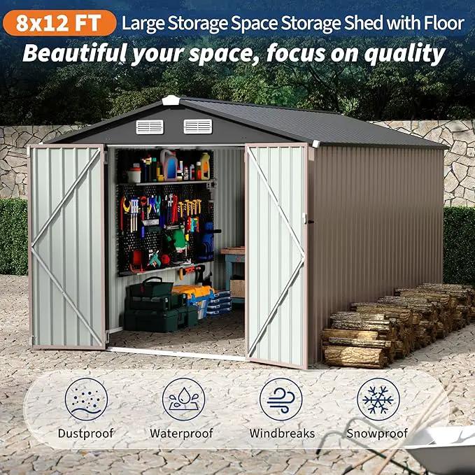 8x12 FT Metal Storage Sheds Outdoor, Metal Yard Sheds Garden Shed Kit, Metals Tool Shed with Lockable Door, Metals UtilityShed Buildings with Air Vent for Backyard Garden Patio Lawn by GreenHaven Gardens