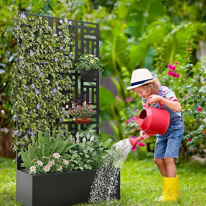 Casaphoria Metal Raised Garden Bed with Trellis and Wheels, 72"x35"x16" Planter Box for Climbing Plants, Vegetables & Vines, Features Drainage Holes and Privacy Screen (Black-Helen) by GreenHaven Gardens
