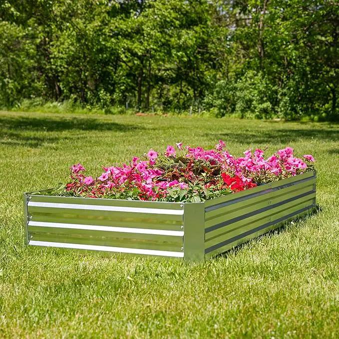 Sunnydaze Galvanized Steel Rectangular Raised Garden Bed - for Flowers, Plants, and Vegetables - Silver - 3 x 6 ft by GreenHaven Gardens