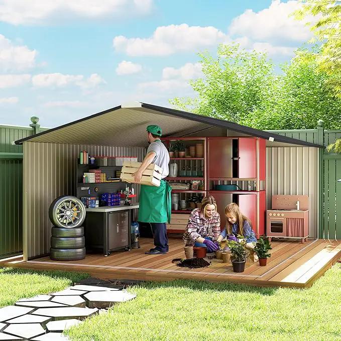 Outsunny 11' x 13' Outdoor Storage Shed, Garden Tool Metal Shed with Foundation Kit, Double Lockable Door, Air Vents and Sloping Roof, for Backyard, Patio, Lawn, White by GreenHaven Gardens