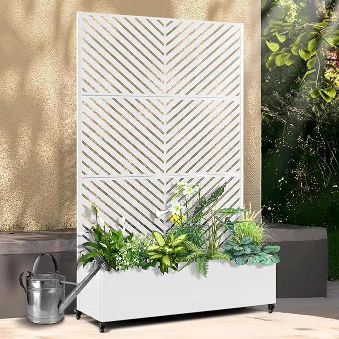 Raised Garden Bed with Trellis and Wheels,73"x47"x16" Metal Raised Garden Bed,White Parallel Metal Planter with Climbing Trellis for Vines & Vegetables by GreenHaven Gardens